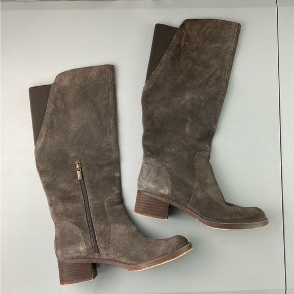 Shoes - Lucky Brand - Women's Taupe Hanover Suede Riding Under Knee Boots - Size: 7.5M